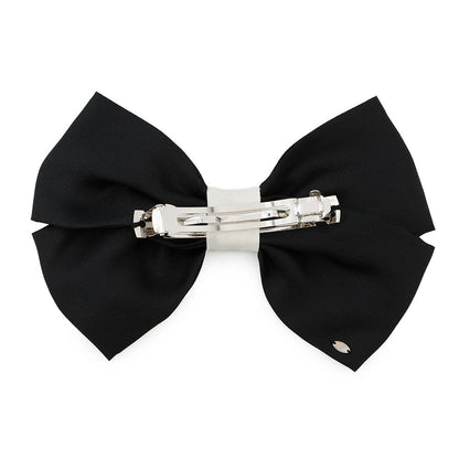 CHANEL Ribbon CC Logo Barrette White/Black Silk Metal