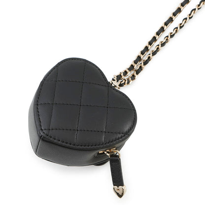 CHANEL Matelasse Heart ChainCoin purse BlackAP2783 Lambskin