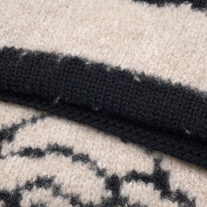 CHANEL Scarf Beige/Black Wool 44% Cashmere44% Silk12%