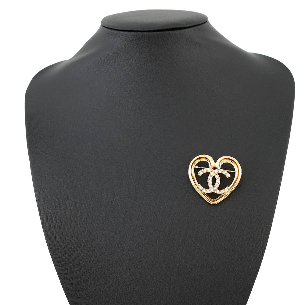 CHANEL CC Logo Heart Brooch GoldABA093 Metal Rhinestone