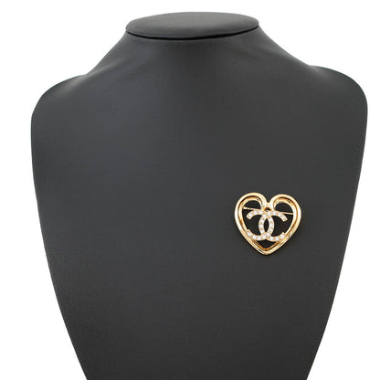 CHANEL CC Logo Heart Brooch GoldABA093 Metal Rhinestone