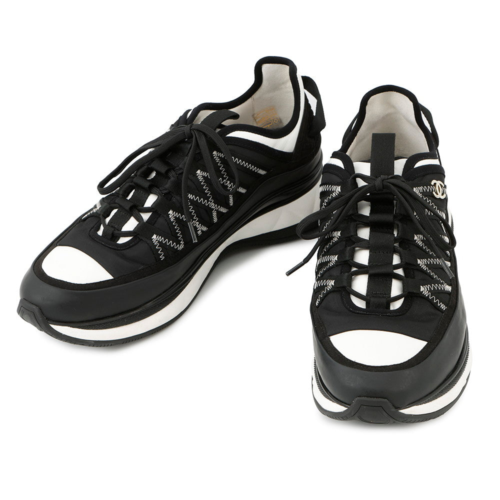 CHANEL CC Logo Sneakers Black/WhiteG46010 Fabric Leather Suede Size 43