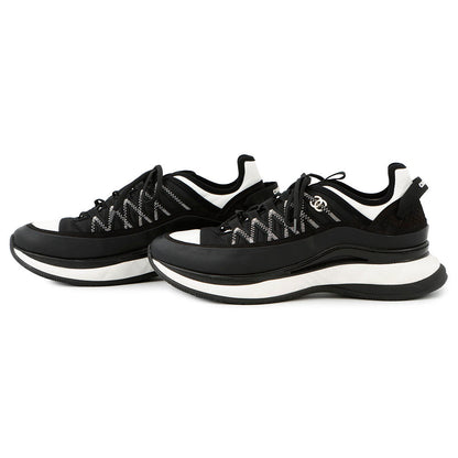 CHANEL CC Logo Sneakers Black/WhiteG46010 Fabric Leather Suede Size 43