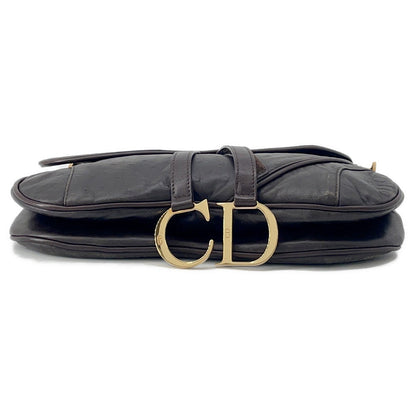 Dior Saddle OneShoulder Bag Brown Autruche Embossed Leather
