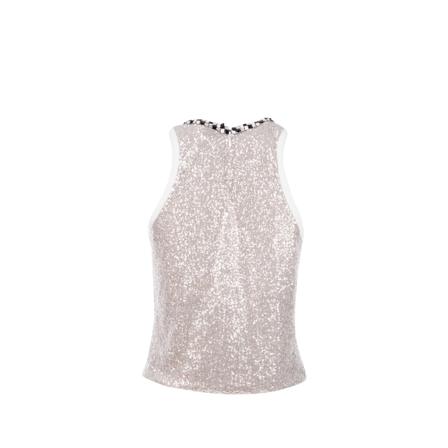 Chanel Size 36 23C Short U-Neck Plain Logo Cropped Tank Polyester/Elastane Silver/White/Black