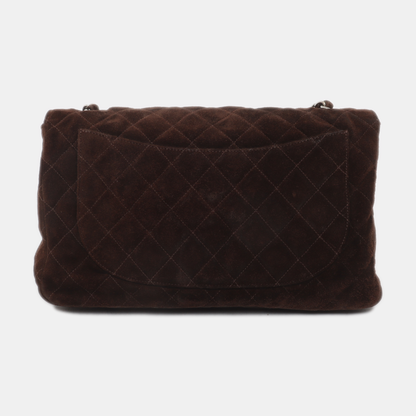 Chanel Classic Flap Medium Dark Chocolate Brown Suede Leather Silver HW, 1996-1997