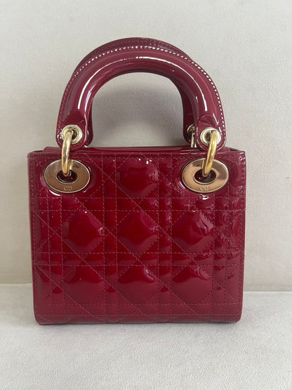 Lady Dior Mini Burgundy Red Patent Leather Gold Chain Strap 2021 Suede Interior