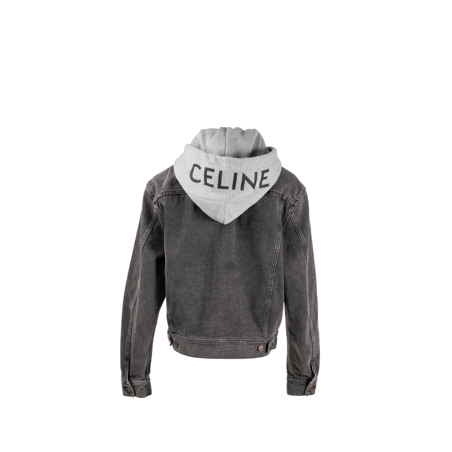 Celine Size S Hooded Trucker Denim Jacket Wash Denim Charcoal