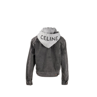 Celine Size S Hooded Trucker Denim Jacket Wash Denim Charcoal