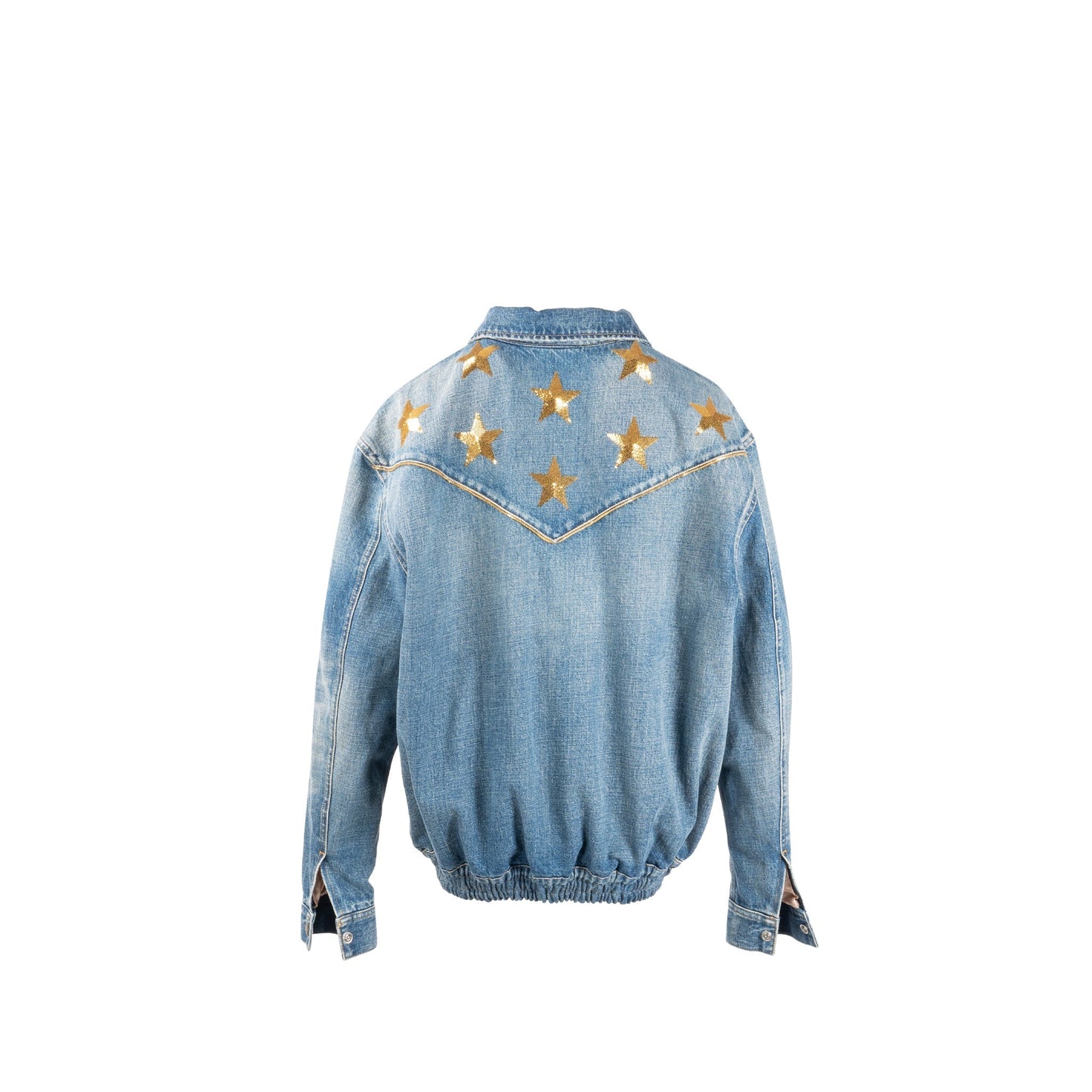 Luxury CELINE Size M Star Detailed Teddy Denim Jacket Cotton Blue