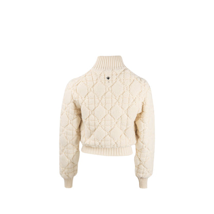 Dior Size 34 Macrocannage Zipped Cardigan Wool/Polyamide/Cashmere Ecru