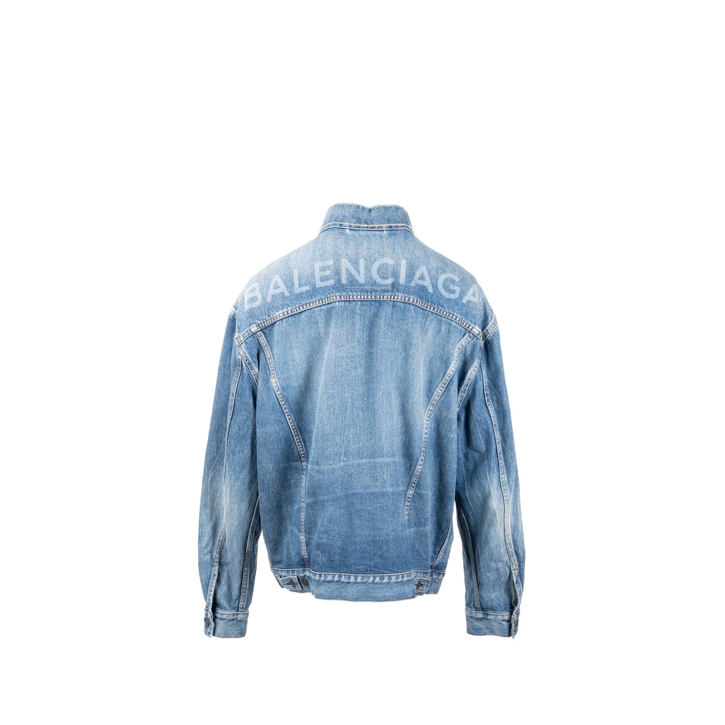 Balenciaga Size 38 Oversized Back Logo Denim Jacket Cotton Blue