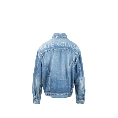 Balenciaga Size 38 Oversized Back Logo Denim Jacket Cotton Blue