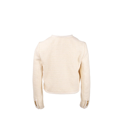Celine Size 34 Tweed Jacket Wool/Cotton White