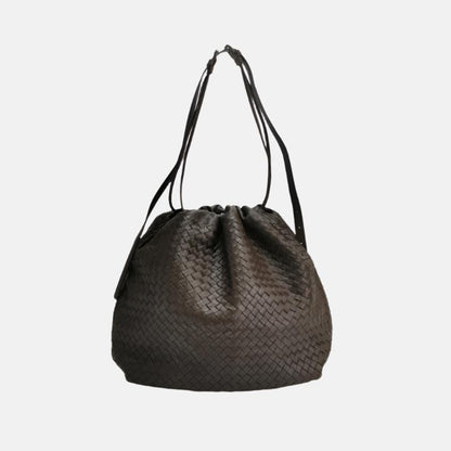 Bottega Veneta Drawstring Dark Chocolate Brown Intrecciato Leather Large Crossbody Bag