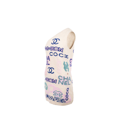 Chanel Size 36 23P Logo Dress Cotton/Polyamide Ecru/Pink/Blue/Green