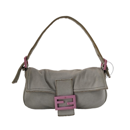 FENDI Baguette Vintage Pale Grey Cloth Pink Buckle
