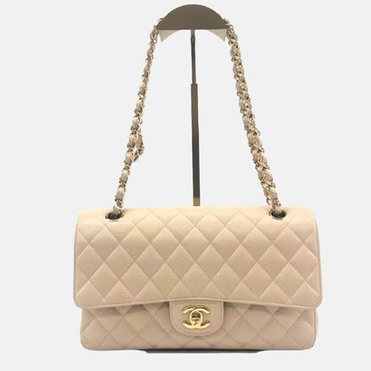 Chanel Timeless Classic Flap 2011 Medium Beige Caviar Leather Gold HW