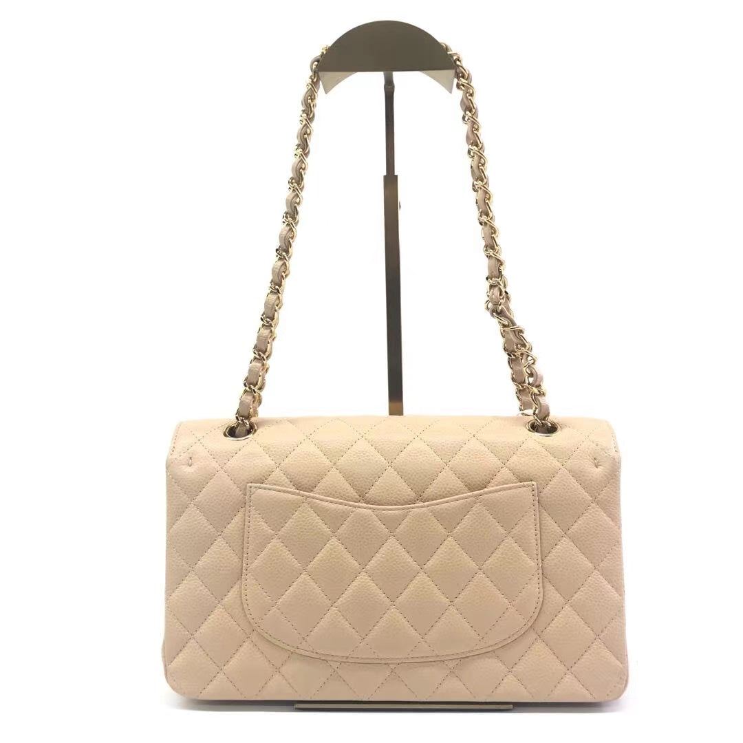 Chanel Timeless Classic Flap 2011 Medium Beige Caviar Leather Gold HW