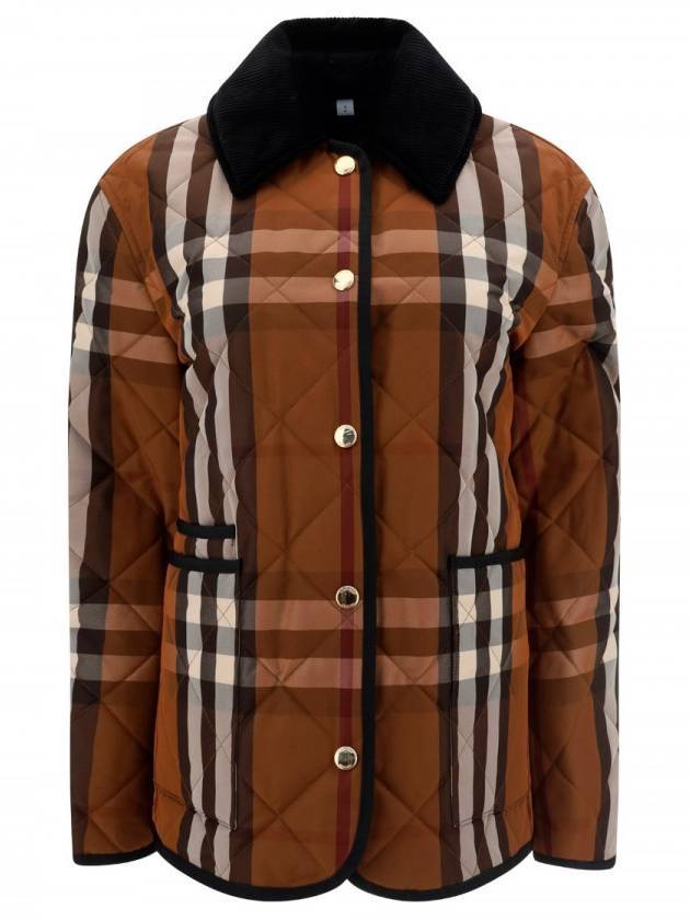 Luxury Burberry WoMen's Check Diamond Quilted Jacket Brown