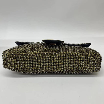 Fendi Baguette Rare Vintage Gold Metallic Beaded Snake-skin Trimmed Shoulder Bag