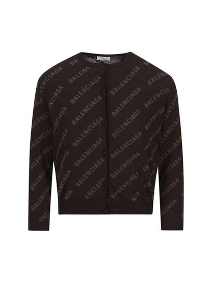 Luxury Balenciaga Trending 2025 All-Over Logo Print Cotton Crop Cardigan Brown