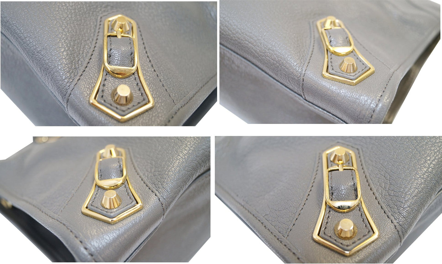BALENCIAGA Grey Leather Metallic Edge City Shoulder Handbag