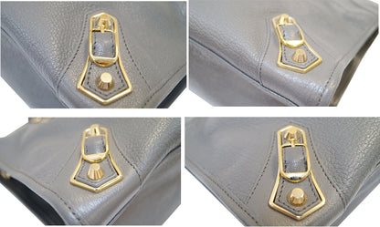 BALENCIAGA Grey Leather Metallic Edge City Shoulder Handbag
