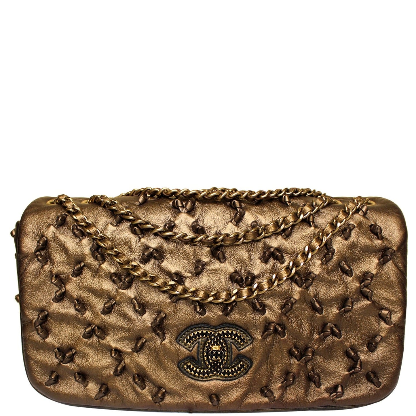 CHANEL Classic Flap Chic Knot Lambskin Leather Shoulder Bag Bronze