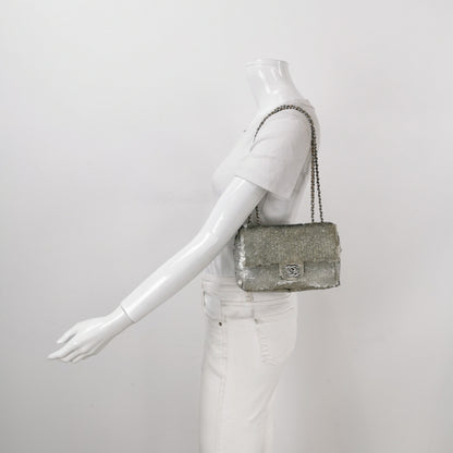 Chanel Paillette Flap Bag Rectangular Mini Glitter Sequins Silver