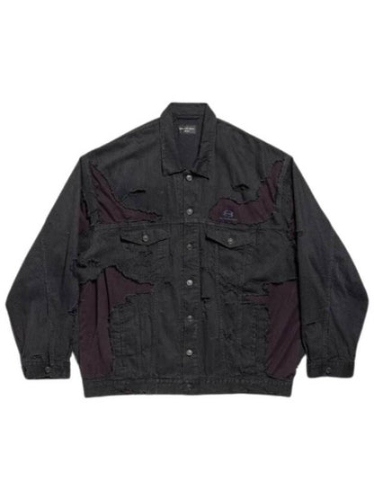 Luxury Balenciaga Trending 2025 Unity Sports Icon Patchwork Denim Jacket Black