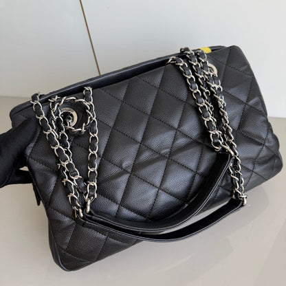 Chanel CC Logo Tote Black Soft Quilted Caviar Leather Silver Hardware 2011-2012