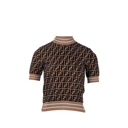 Fendi Size 38 Knit Top Viscose/Polyester Brown/Black
