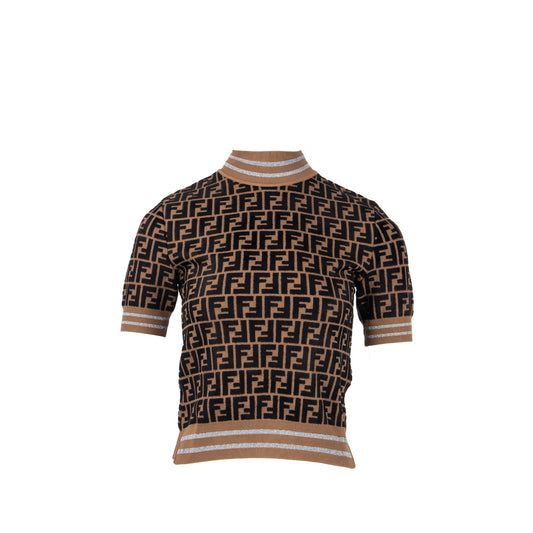 Fendi Size 38 Knit Top Viscose/Polyester Brown/Black