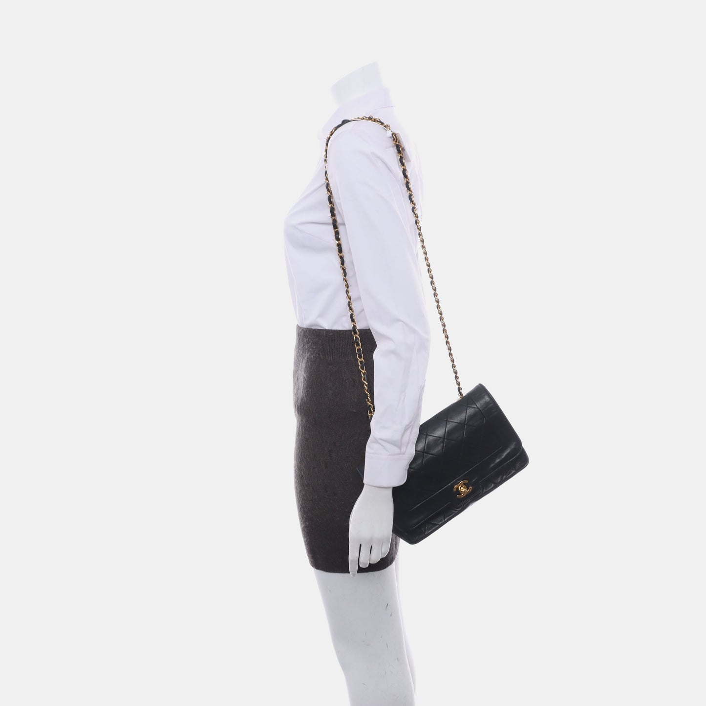 Chanel Diana CC Flap Bag Medium Vintage Black Lambskin Leather with 24k Gold HW, 1989-1991
