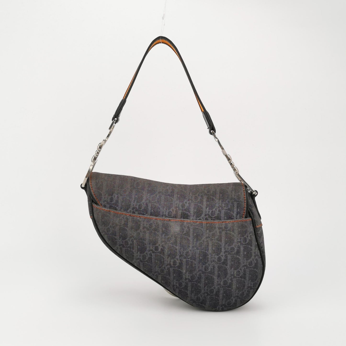 Dior Saddle Vintage Black Oblique with Orange Trim