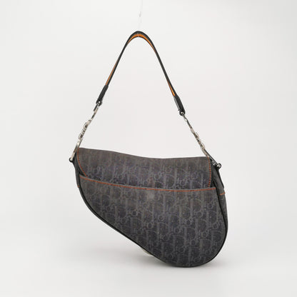Dior Saddle Vintage Black Oblique with Orange Trim