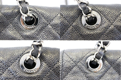 CHANEL Vintage Flap Caviar Leather Shoulder Bag Black