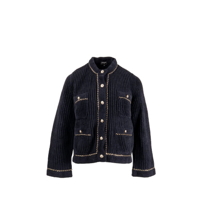 Chanel Size 34 Lion Button and Leather-Woven Chain Detailed Jacket Polyamide Black