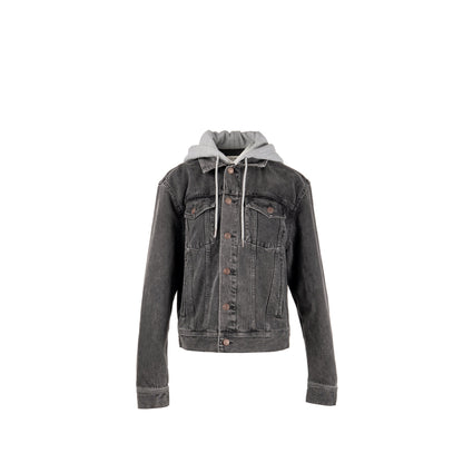 Celine Size S Hooded Trucker Denim Jacket Wash Denim Charcoal