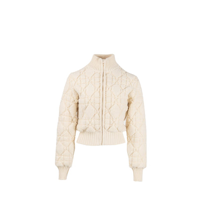 Dior Size 34 Macrocannage Zipped Cardigan Wool/Polyamide/Cashmere Ecru