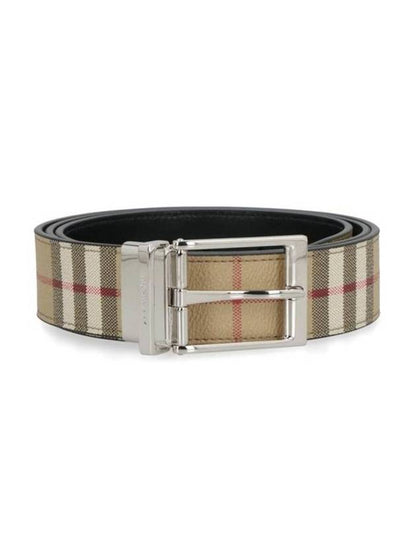 Luxury Burberry Vintage Check Pattern Leather Belt Beige