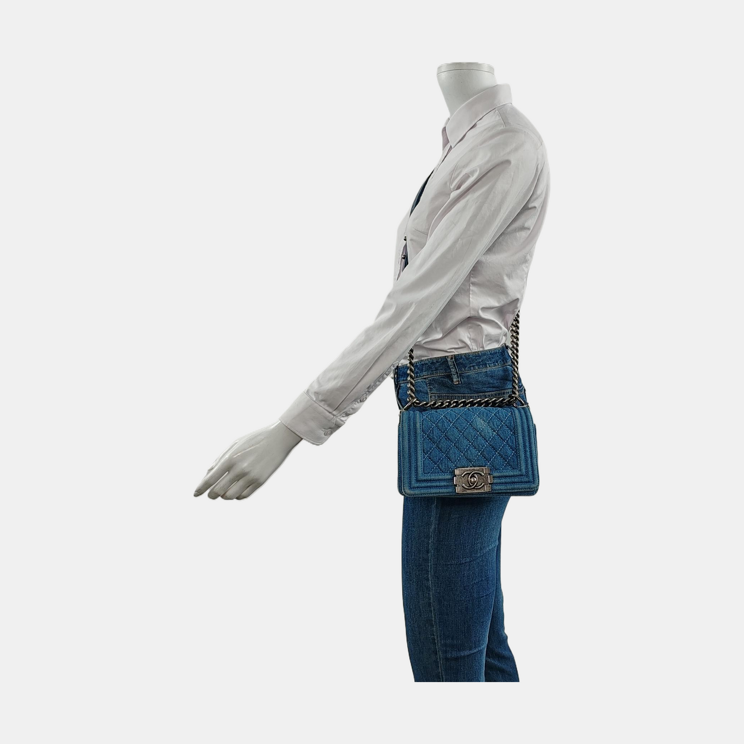 Chanel Le Boy Small Denim Blue Jeans Silver Antiqued Hardware 2012-2013