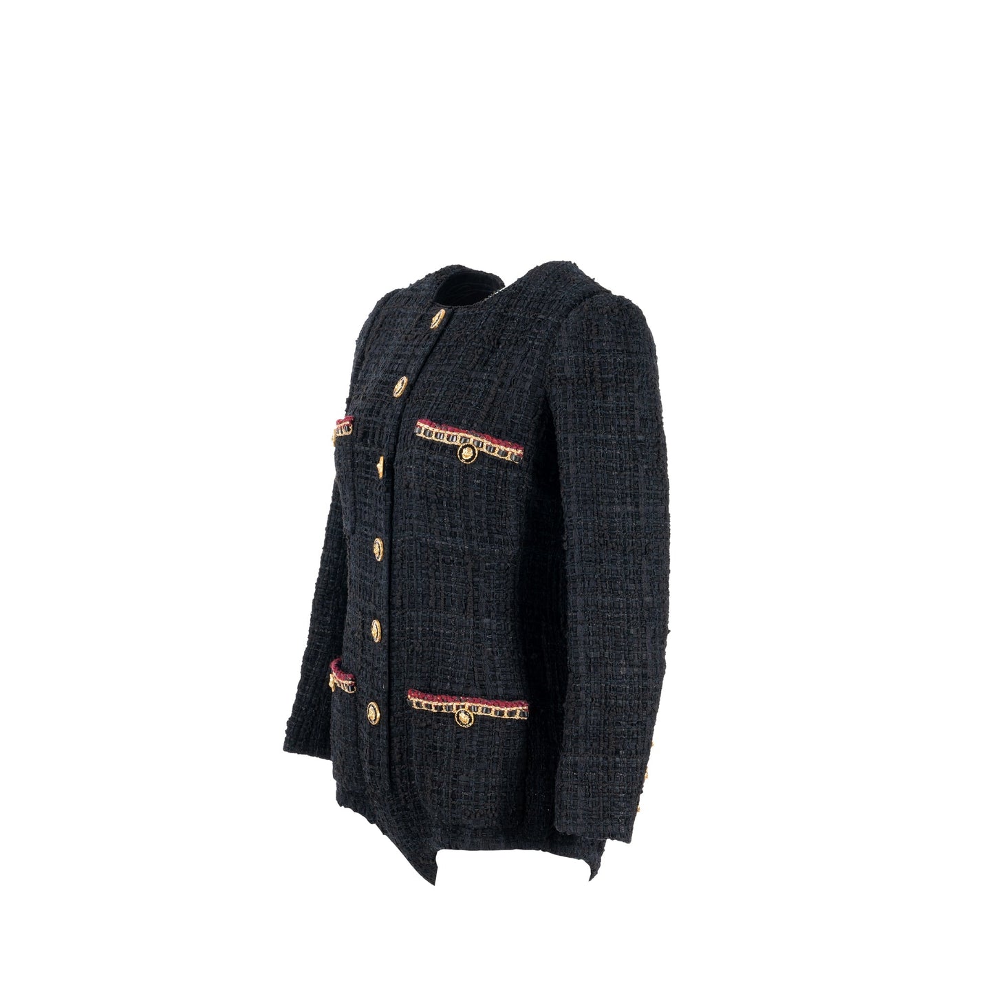Chanel 21A Size 34 Jumpsuit Jacket Tweed Black/Burgundy/Gold