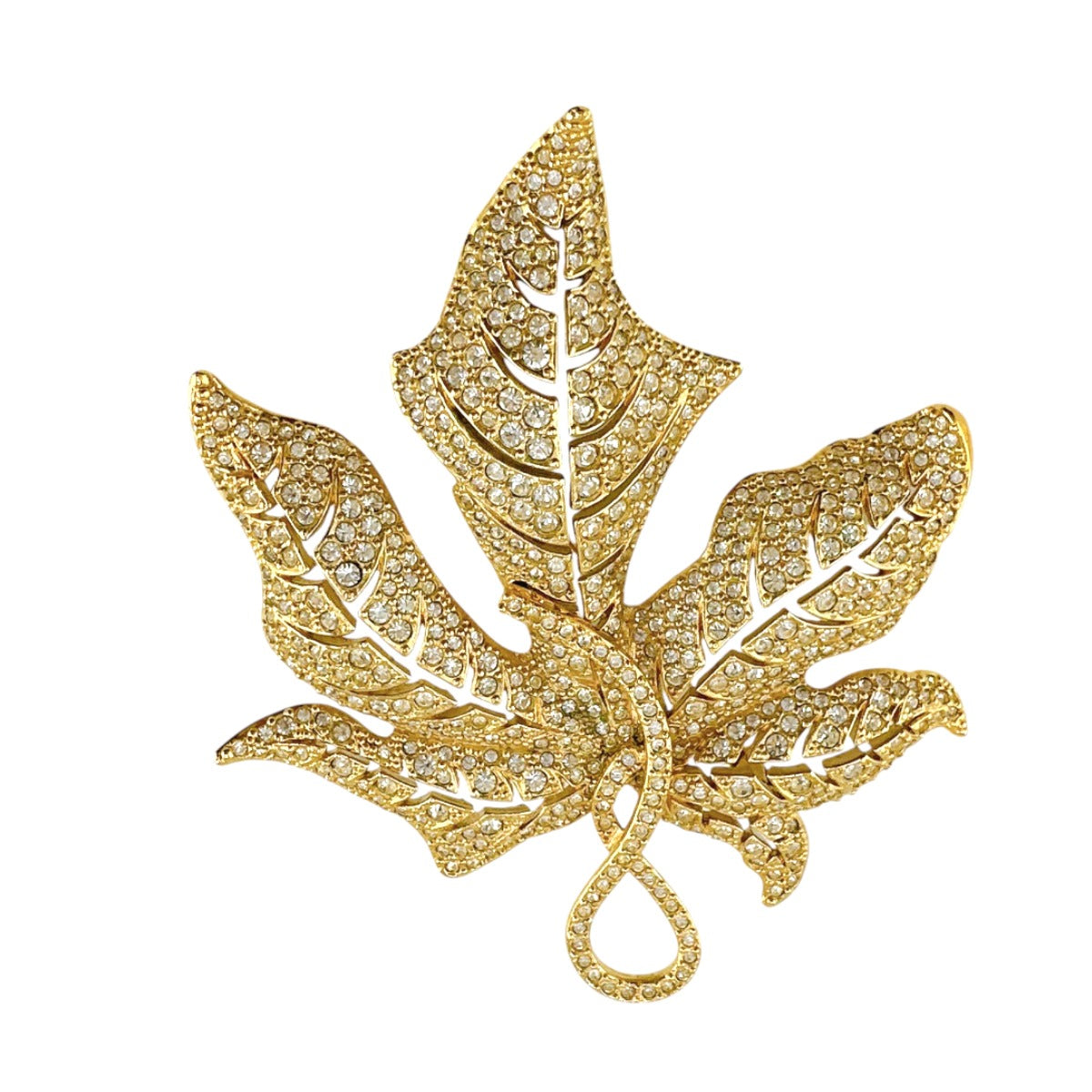 Christian Dior Brooch metal gold rotating pin type Leaf motif Light stone unisex(Unisex)