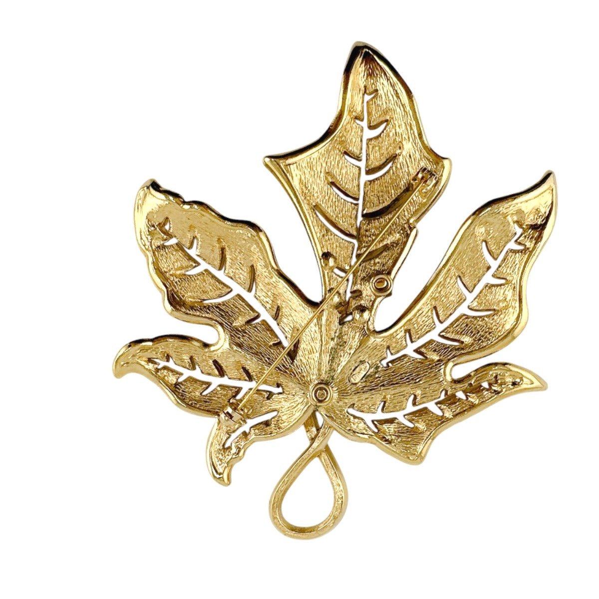 Christian Dior Brooch metal gold rotating pin type Leaf motif Light stone unisex(Unisex)