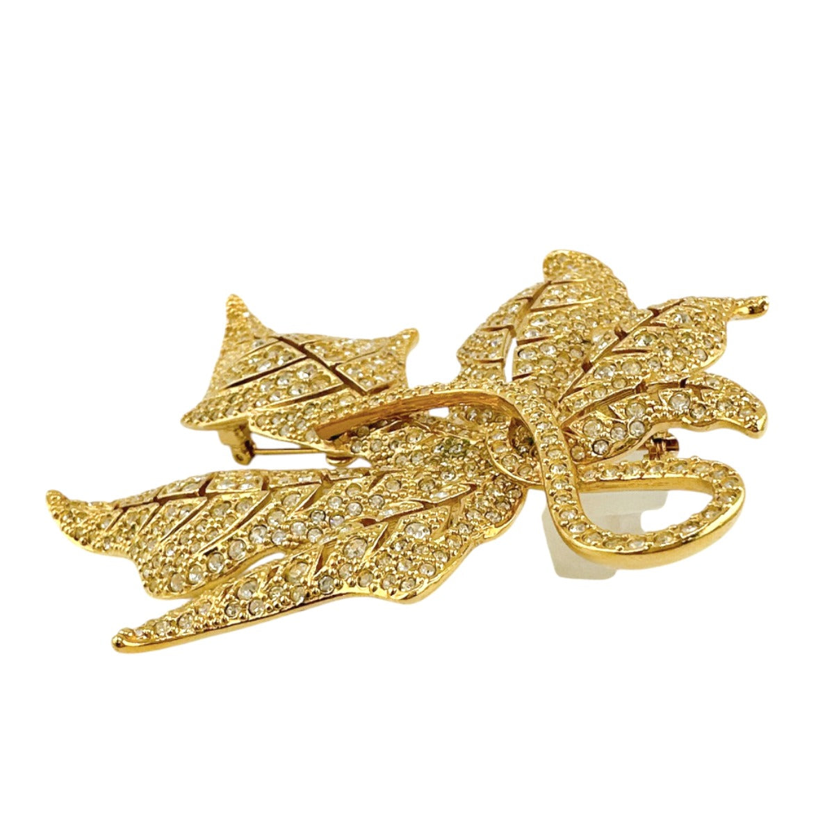 Christian Dior Brooch metal gold rotating pin type Leaf motif Light stone unisex(Unisex)