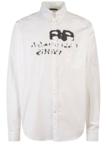 Luxury Balenciaga Trending 2025 Hand Drawn BB Overfit Long Sleeve Shirt White