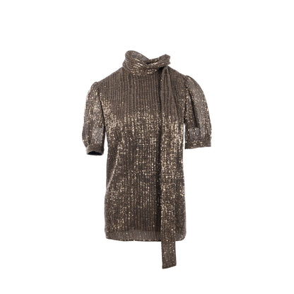 Luxury CELINE size 34 lavalli/ tulle blouse Top/polyster Gold