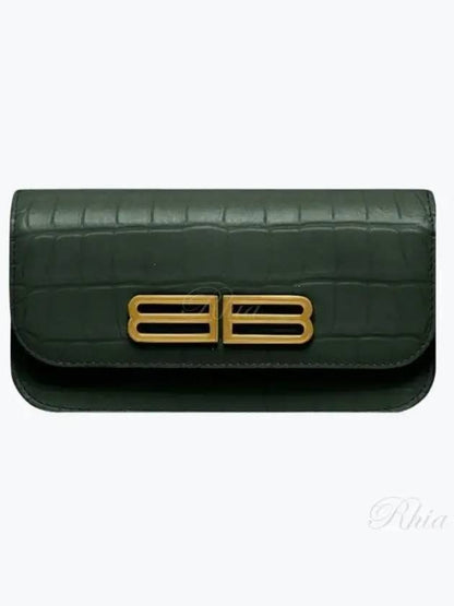 Luxury Balenciaga Trending 2025 Gossip BB Logo Crocodile Chain Shoulder Bag Green